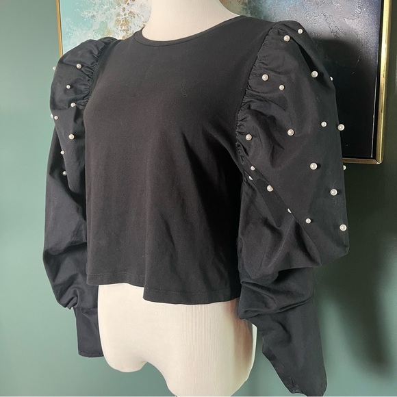 Zara Tops - Zara Pearl-Embellished Puff Sleeve Top